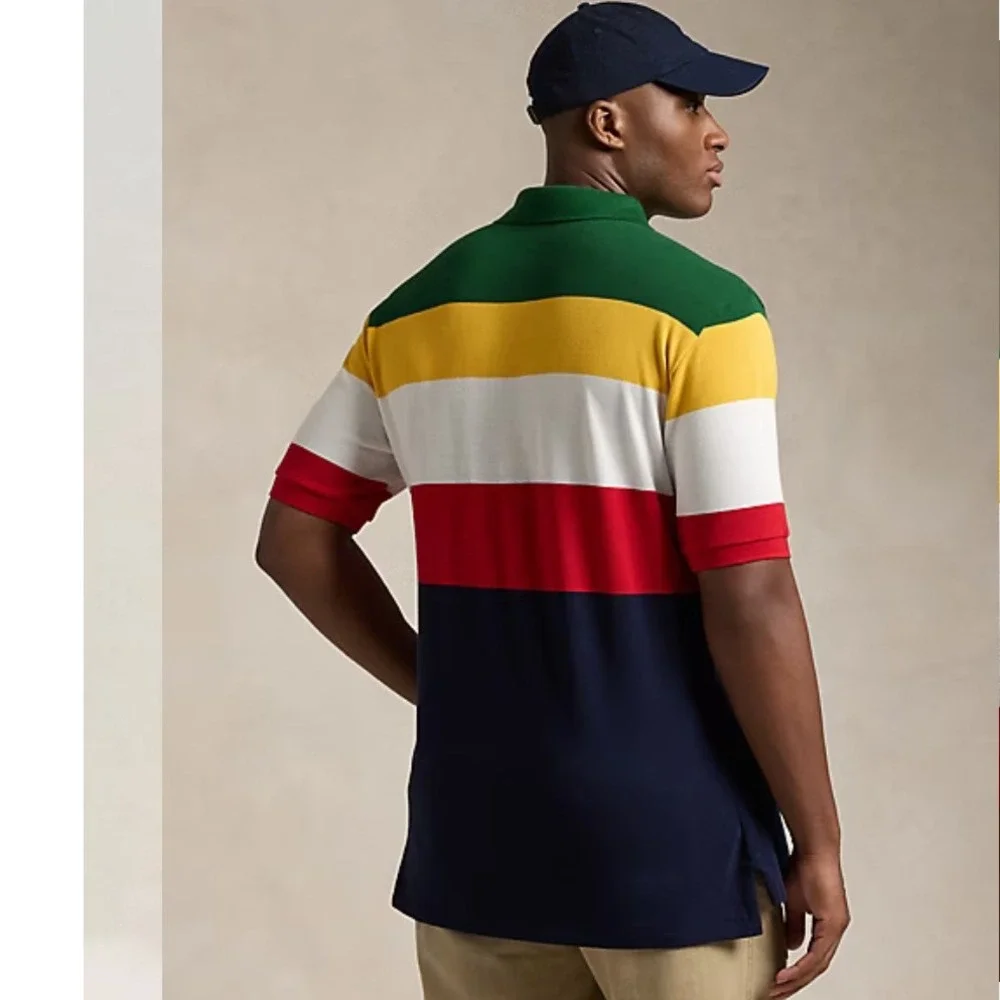 Polo Ralph Lauren Mens 1XB Big Logo Colorblock Striped Pique Polo Shirt Multi Nw